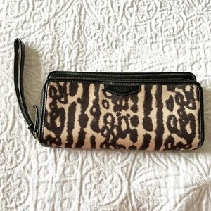 Coach Ocelot Print Double Zip Accordion Wallet